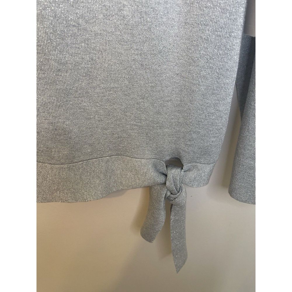 Chicos Sparkle Boat Nk Side Tie Pullover Silver Lurex Heather Size 3/XL 16 NWT - Picture 3 of 8